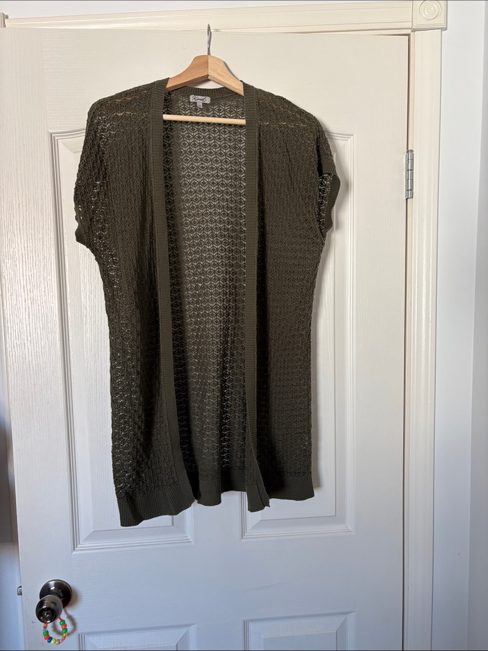 Kismet Olive Open-Weave Short Sleeve Cardigan